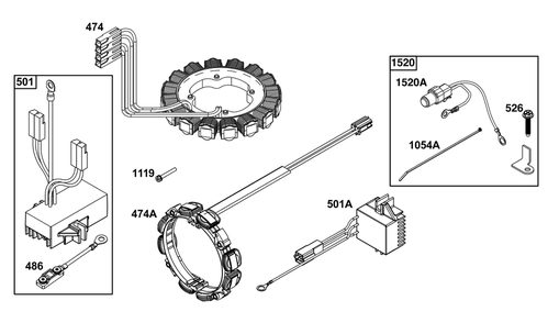 Alternator Group Diagram and Parts List for 61G377-0105-J1  Briggs and Stratton Engine
